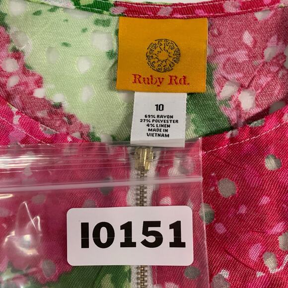 Ruby Road 10 Pink Green Bright Floral Semi Sheer Full Zip Topper Jacket - Picture 3 of 9